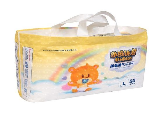Weißes prägeartiges Topsheet-Baumwollbaby-Windeln 390*320mm PET Front Tape